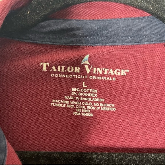 Tailor Vintage Size Large Cotton Stretch Long Sleeve Polo Shirt - Picture 4 of 5
